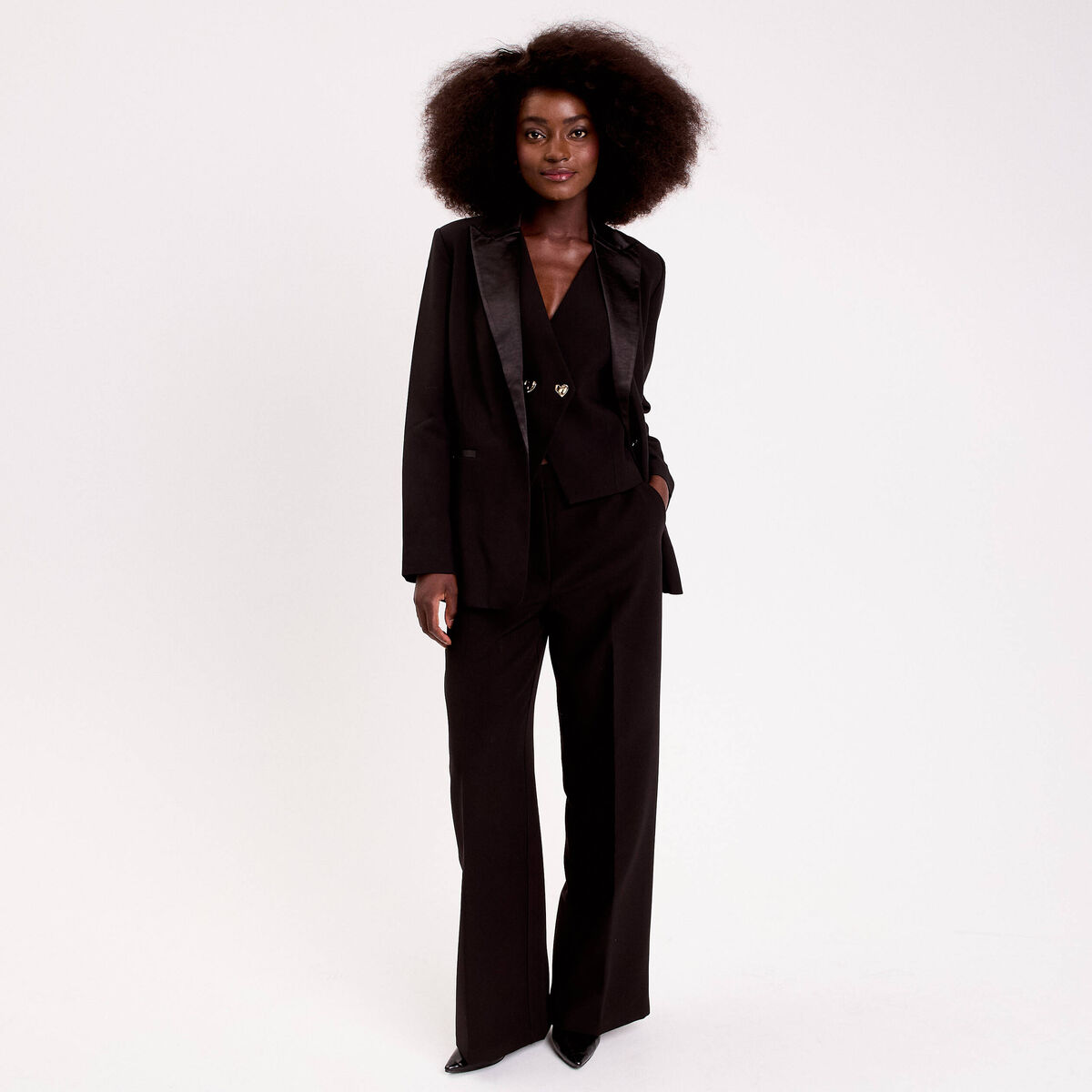 Veste col tailleur manches longues noir femme