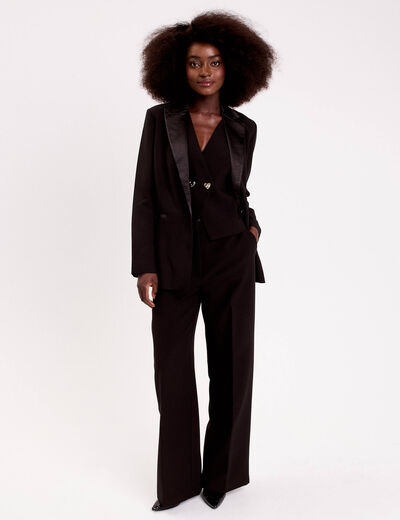 Veste col tailleur manches longues noir femme