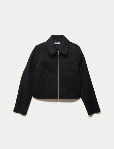 Veste cropped en bouclette noir femme
