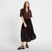 Jupon &eacute;vas&eacute; taille smock&eacute;e noir femme