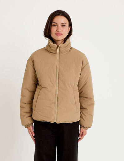 Parka r&eacute;versible effet polaire taupe femme
