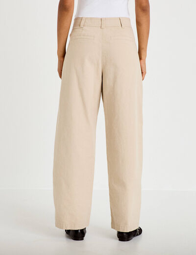 Pantalon chino coupe barrel beige femme