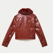 Veste droite cropped similicuir marron cognac femme