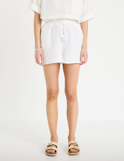 Short pliss&eacute; blanc femme