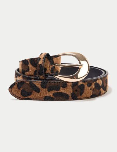 Ceinture fine en fausse fourrure marron femme