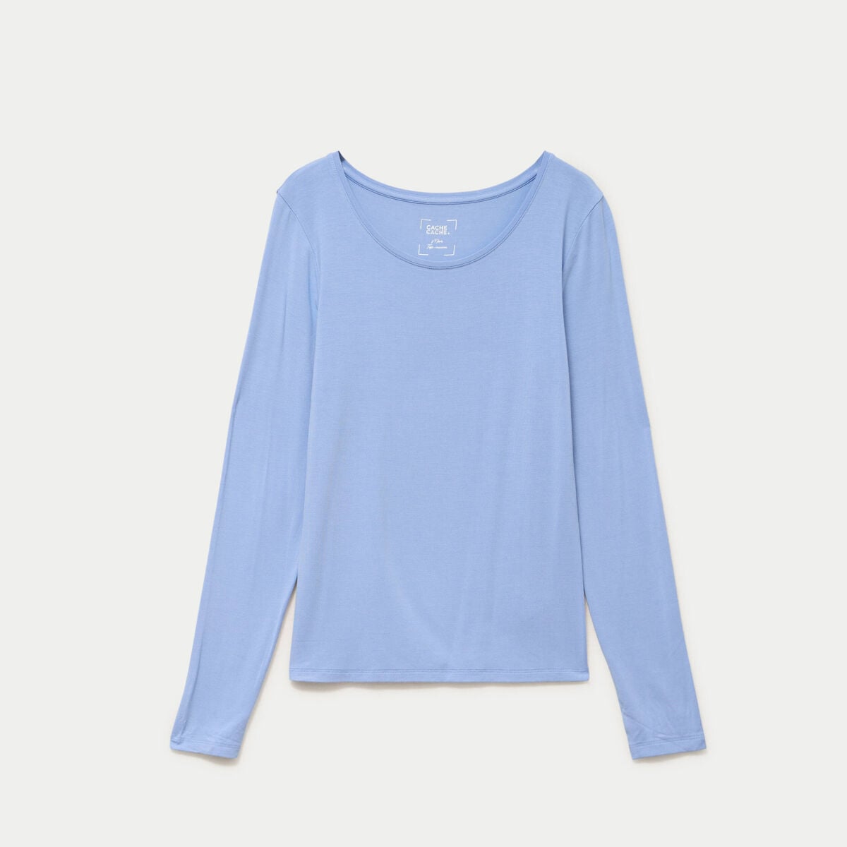 T-shirt uni &agrave; manches longues bleu ciel femme