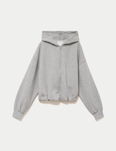 Sweat &agrave; capuche bas resserr&eacute; gris fonc&eacute; femme