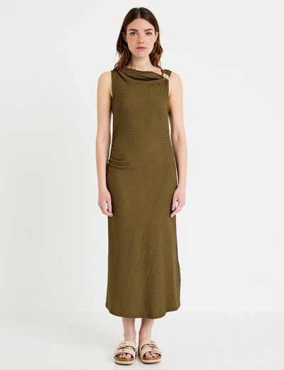 Robe midi droite sans manches en maille vert kaki femme