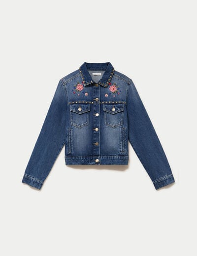 Veste en jean broderie d&eacute;tails clout&eacute;s denim double stone femme