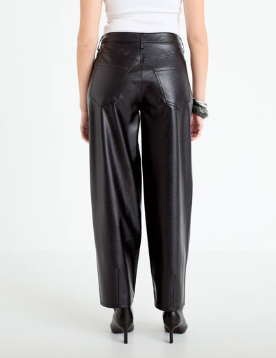 Pantalon barrel taille haute similicuir noir femme