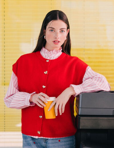 Gilet ample sans manches rouge femme