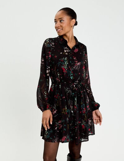 Robe &eacute;vas&eacute;e col chemise noir femme