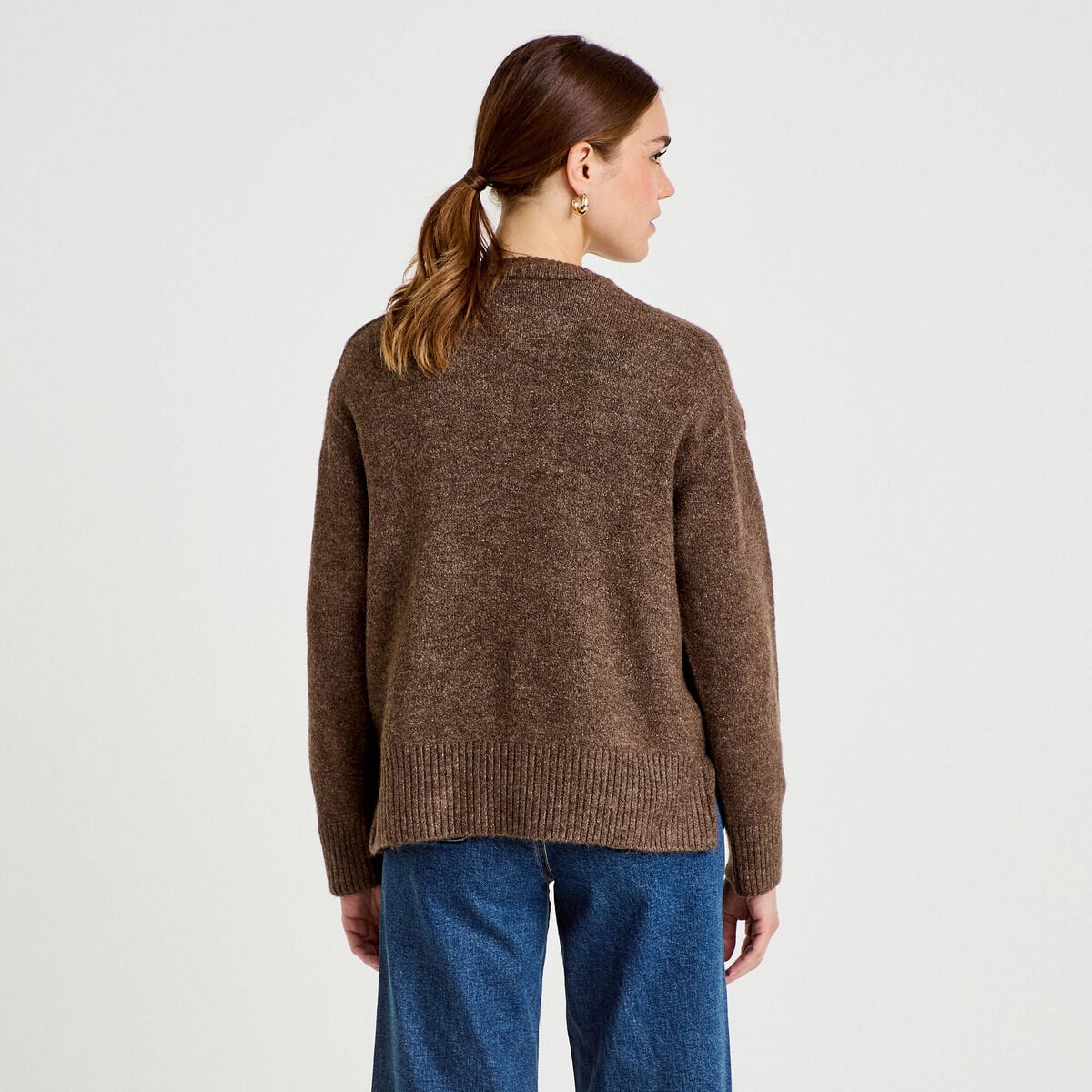 Pull manches longues marron fonc&eacute; femme