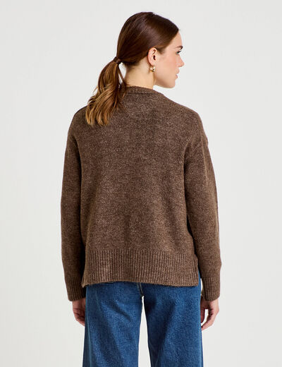 Pull manches longues marron fonc&eacute; femme