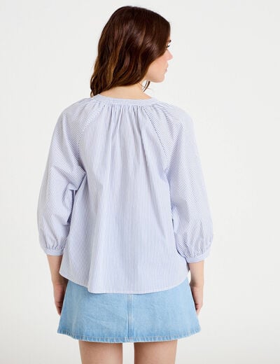 Blouse col v manches 3/4 bleu ciel femme