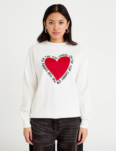 Sweat oversize long col rond ecru femme