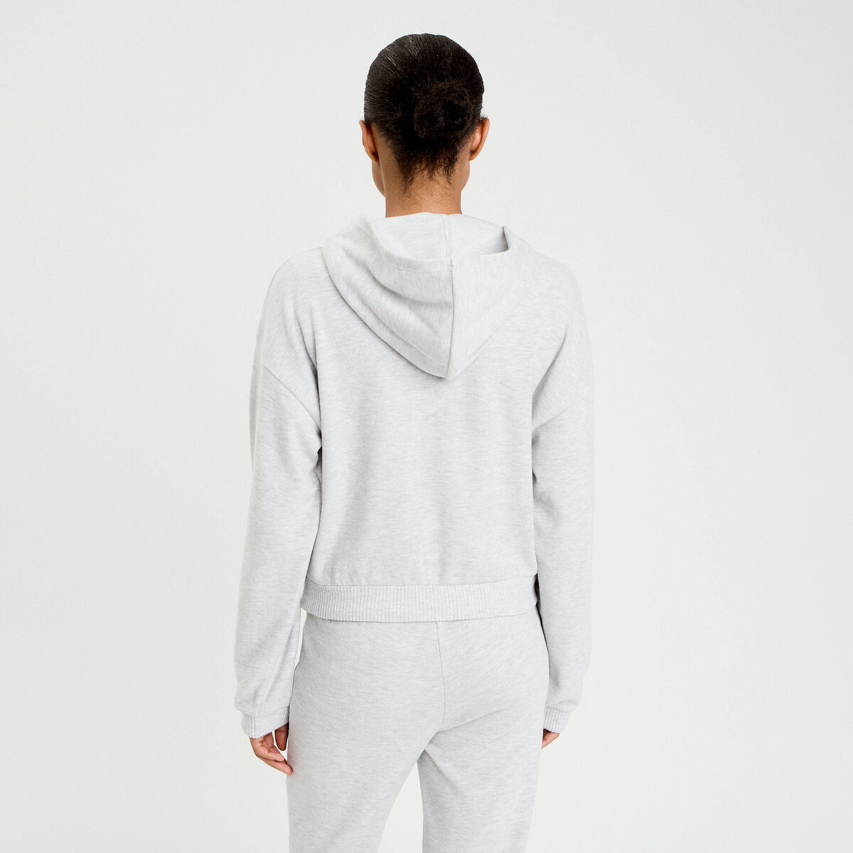 Sweat &agrave; capuche manches longues gris clair femme