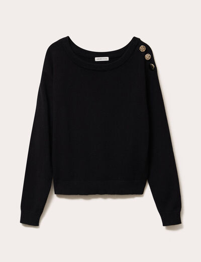 Pull fin col rond manches longues noir femme