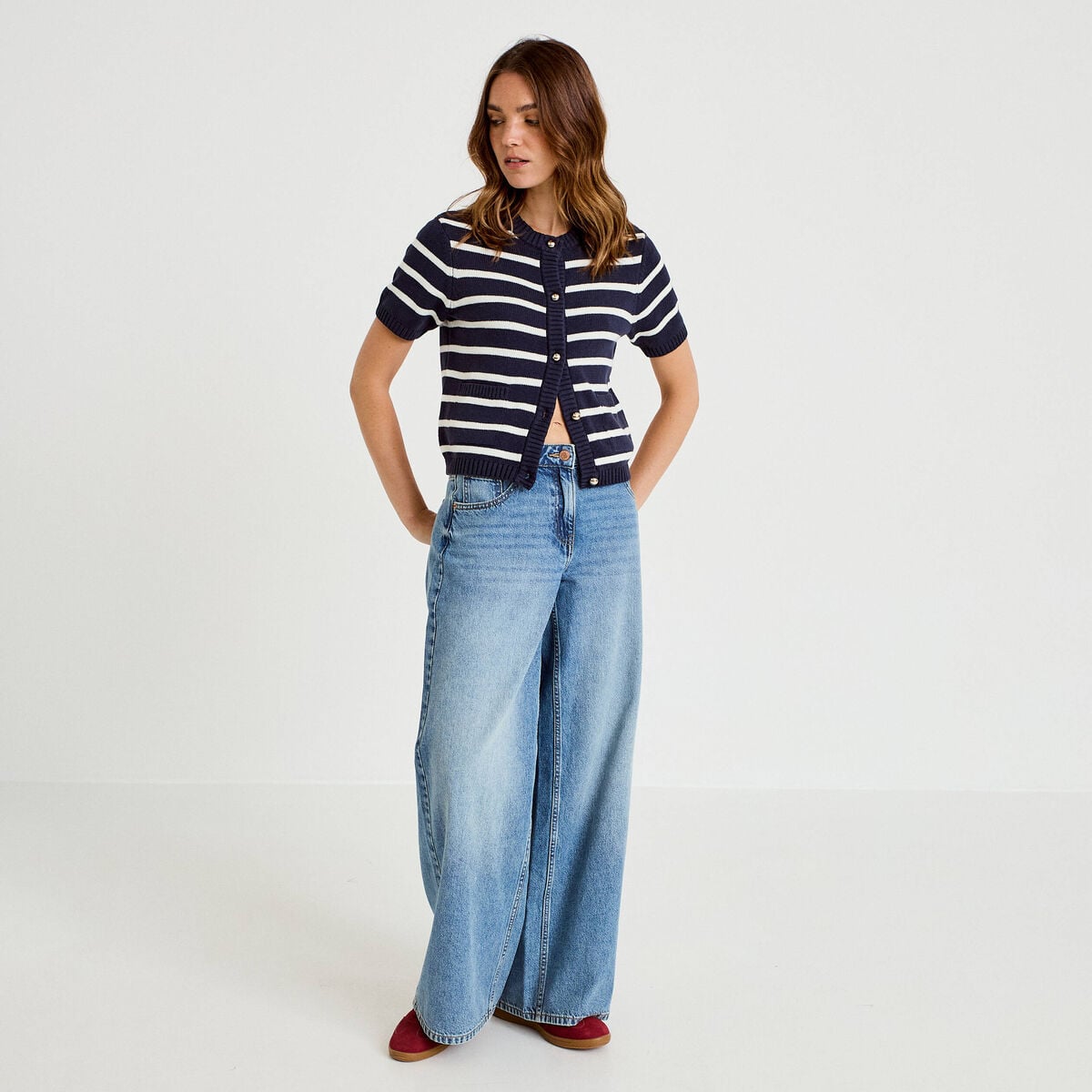 Gilet manches courtes bleu femme