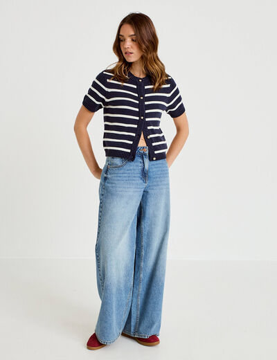 Gilet manches courtes bleu femme