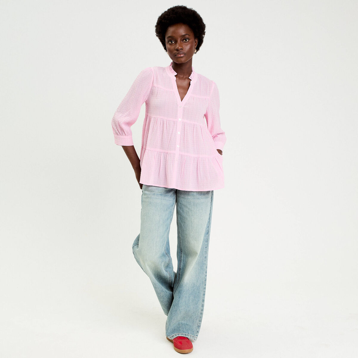 Blouse manches 3/4 rose clair femme