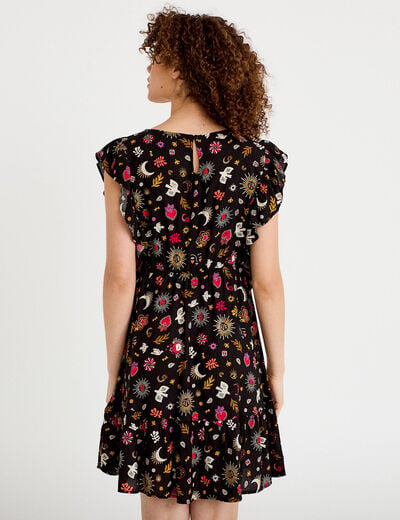 Robe &eacute;vas&eacute;e cr&ecirc;pe col v manches courtes noir femme