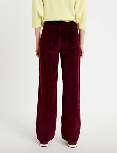 Pantalon bootcut taille haute velours bordeaux femme