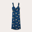 Robe longue &eacute;vas&eacute;e col coeur Bridgerton bleu fonc&eacute; femme