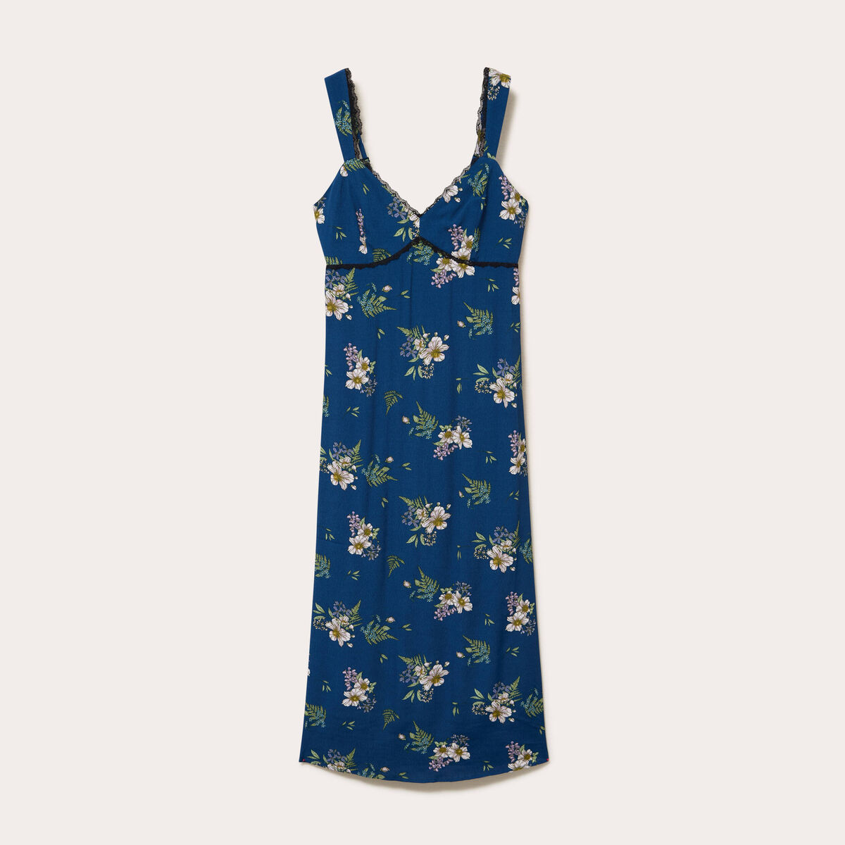 Robe longue &eacute;vas&eacute;e col coeur Bridgerton bleu fonc&eacute; femme