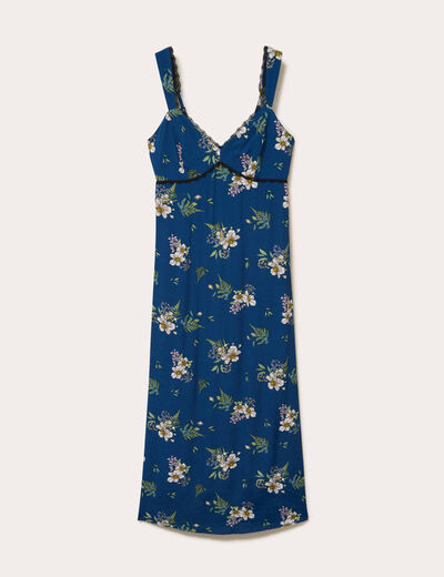 Robe longue &eacute;vas&eacute;e col coeur Bridgerton bleu fonc&eacute; femme