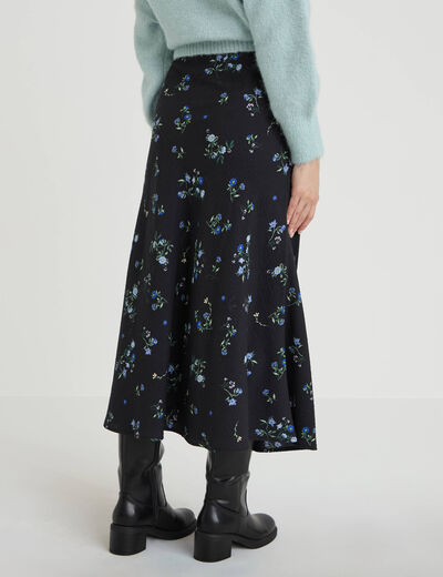 Jupe &eacute;vas&eacute;e longueur 3/4 noir femme
