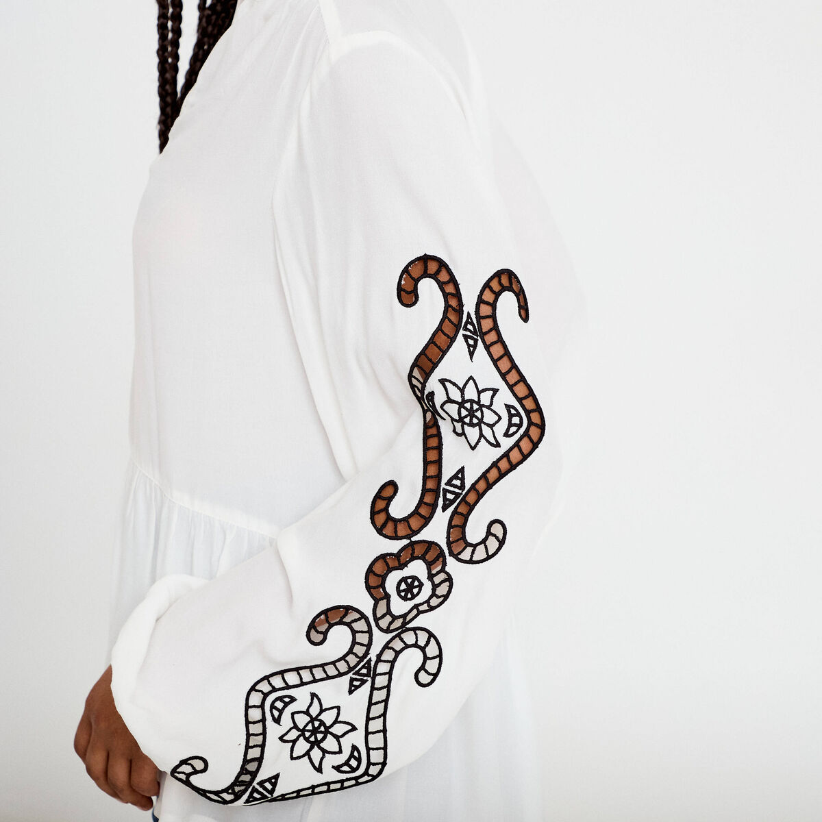 Blouse col v manches longues ecru femme