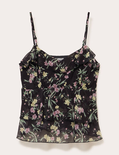 Top fines bretelles voile col v noir femme
