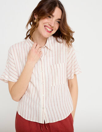 Chemise droite courte col classique blanc femme