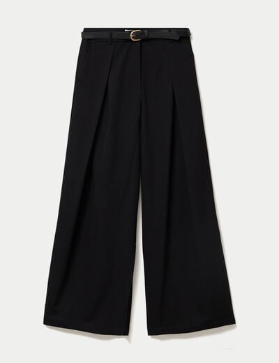 Pantalon large avec ceinture amovible noir femme