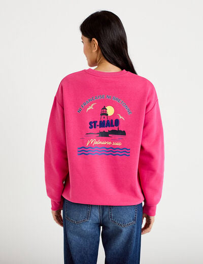Sweat col rond manches longues rose fushia femme