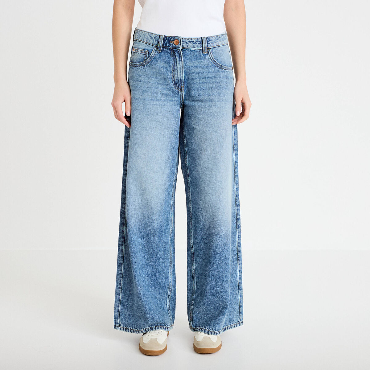 Jean wide leg taille standard denim double stone femme