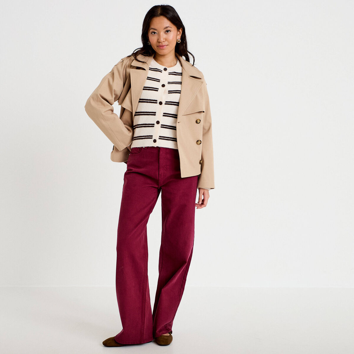 Gilet manches longues ecru femme