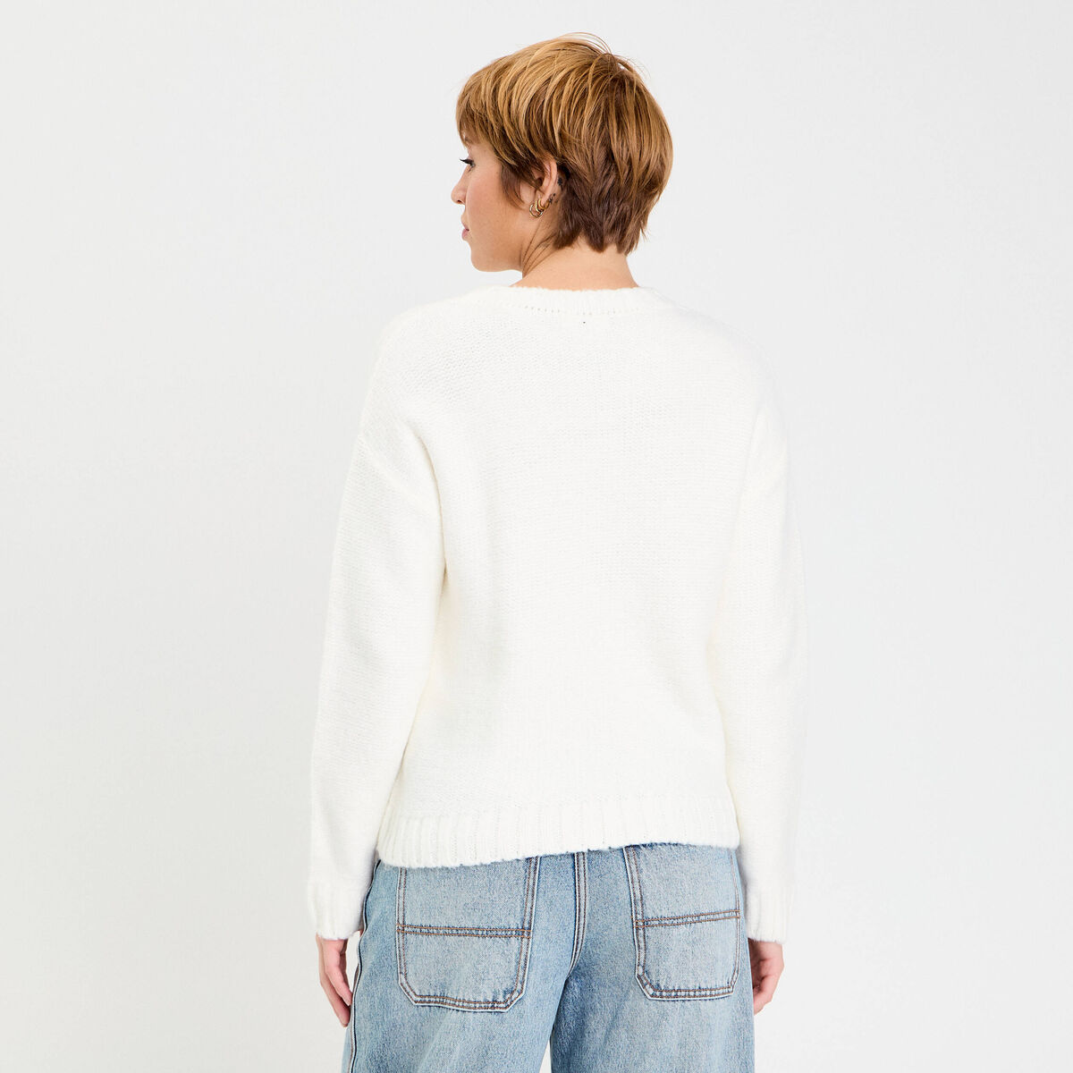Pull &agrave; torsades ecru femme