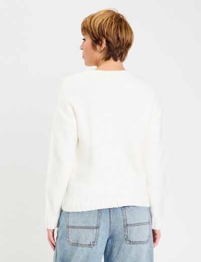 Pull &agrave; torsades ecru femme