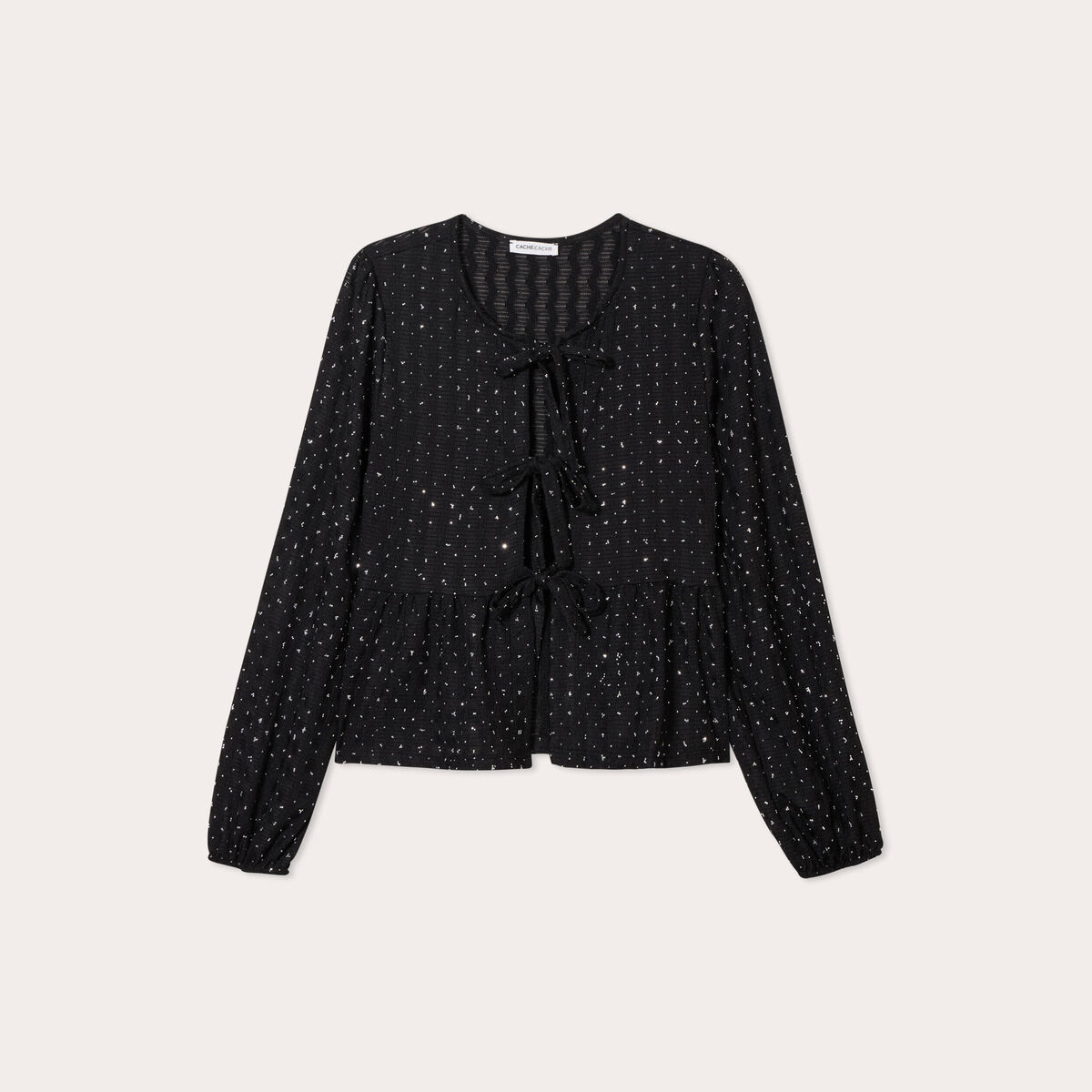Blouse nou&eacute;e strass noir femme