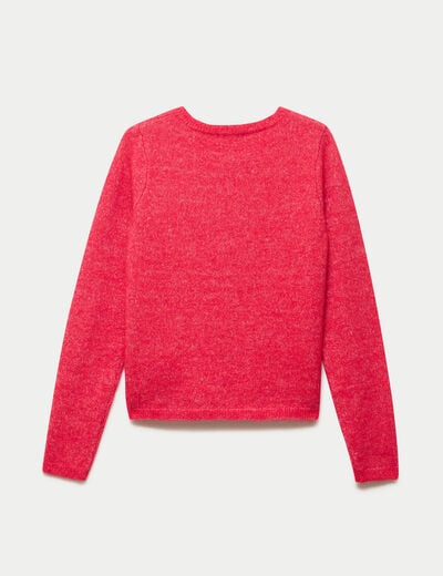Gilet col rond manches longues rouge femme