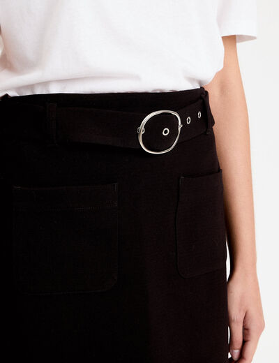 Jupe droite courte taille haute noir femme