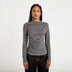 T-shirt col b&eacute;nitier manches longues gris fonc&eacute; femme
