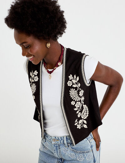 Gilet droit court sans manches noir femme
