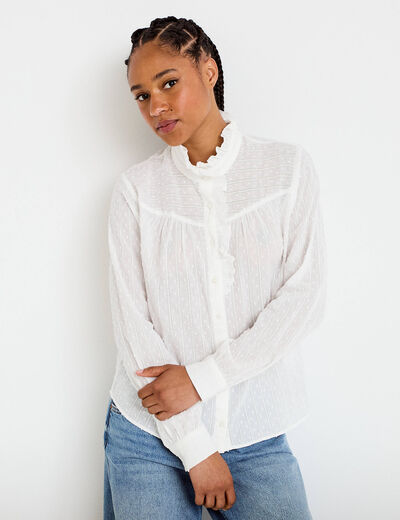 Chemise col montant manches longues ecru femme