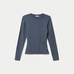 T-shirt cintr&eacute; col rond manches longues gris femme