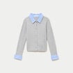 Gilet col chemise manches longues gris clair femme