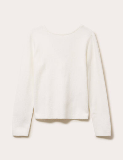 Pull d&eacute;collet&eacute; dos avec fleurs en relief ecru femme
