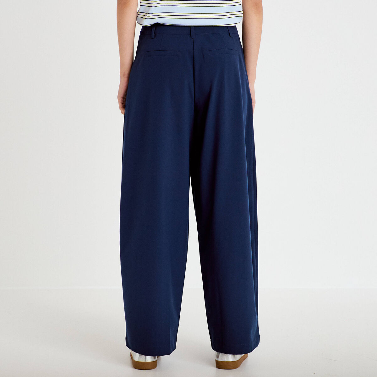 Pantalon barrel taille standard bleu marine femme